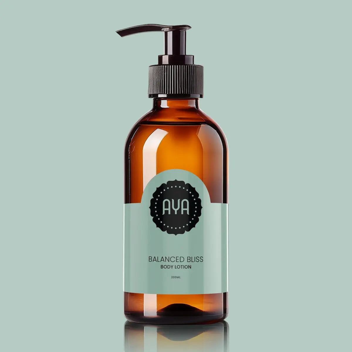 AYA Balanced Bliss natural body lotion 200ml in amber glass pump bottle