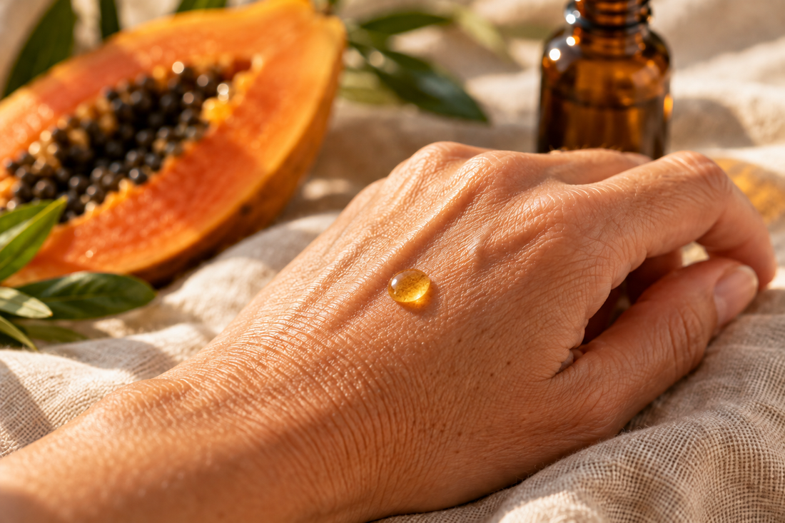 A drop of golden plant oil resting on the skin – skin absorption vs penetration