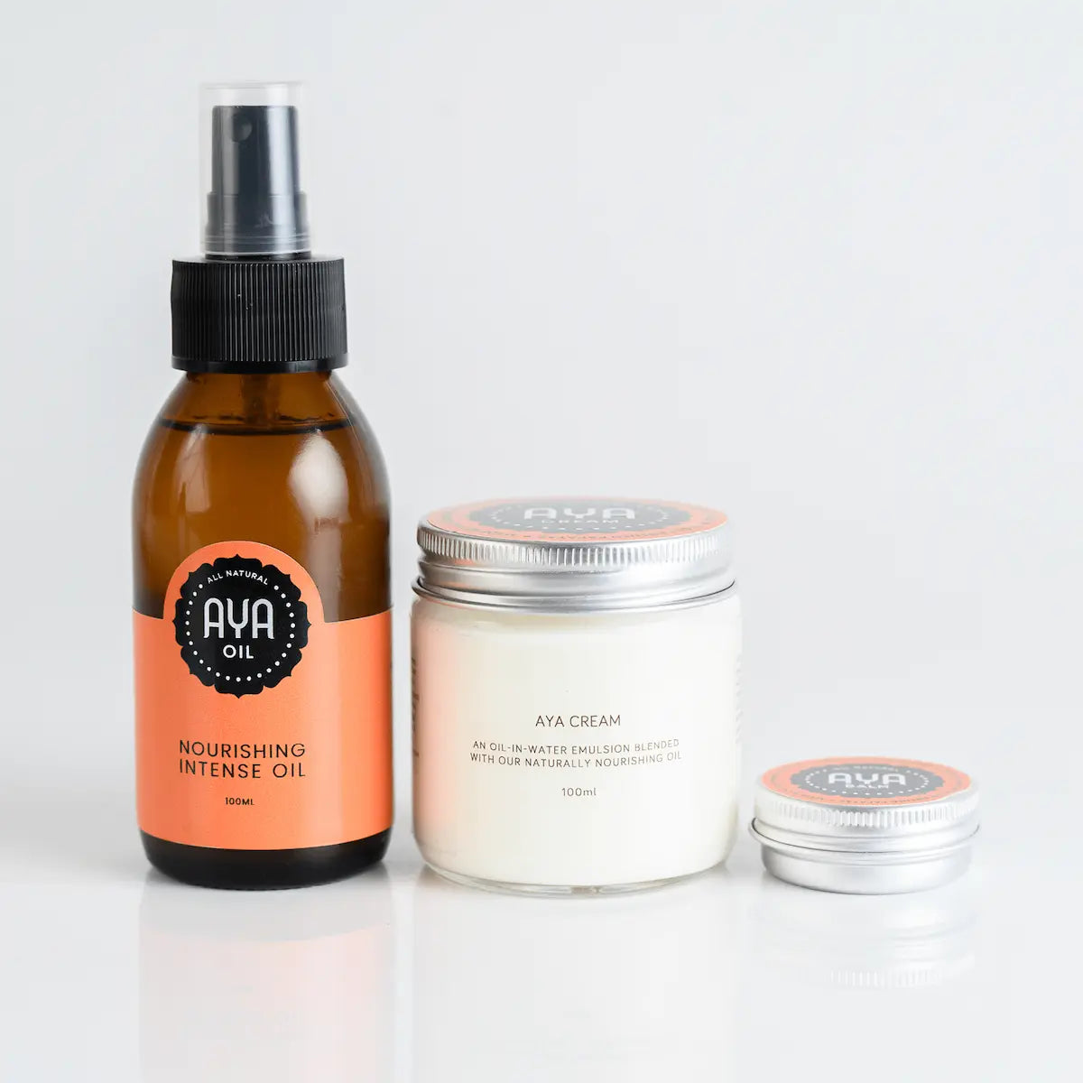 AYA Nourishing Intense Oil AYA Cream and AYA Balm all natural skincare product range