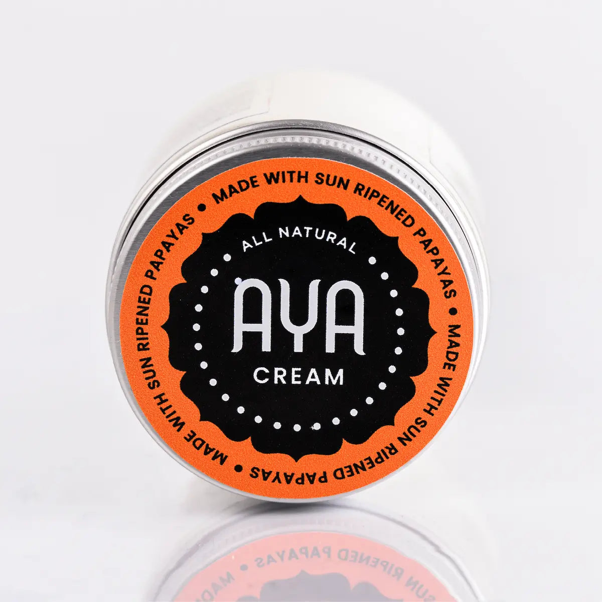 AYA Cream, all-natural, sun-ripened papaya lid close-up
