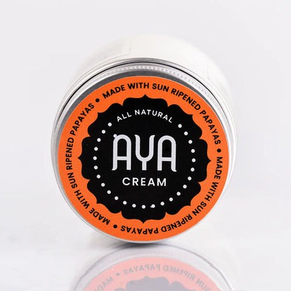 AYA Cream, all-natural, sun-ripened papaya lid close-up