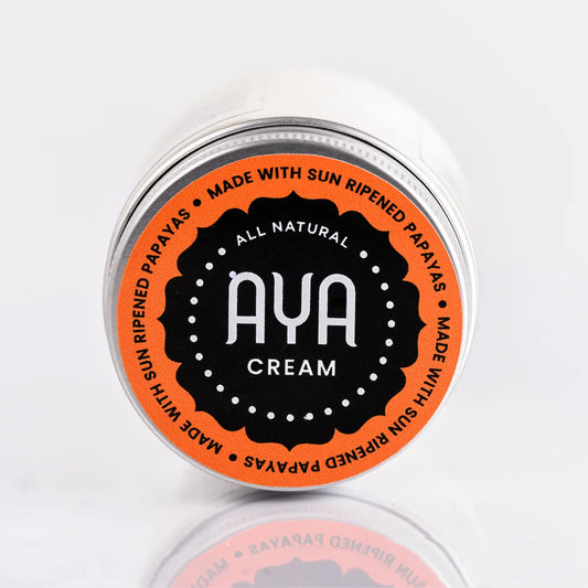 AYA Cream, all-natural, sun-ripened papaya lid close-up