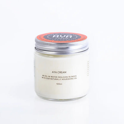 AYA Cream 100ml all natural oil-in-water emulsion glass jar with silver lid