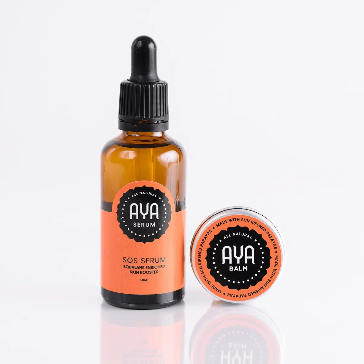 AYA SOS Serum squalane enriched skin booster 50ml with AYA Balm natural skin treatment combo